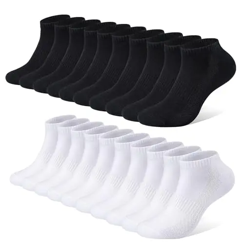 FALARY Sneaker Socken Damen/Herren 10 Paar Atmungsaktive Kurzsocken 35-38 Schwarz/Weiß