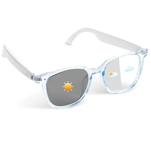 Tulbeys Smart Glasses für Damen mit blauer Fassung, Touchsteuerung und Sprachassistent – ideal für drinnen und draußen