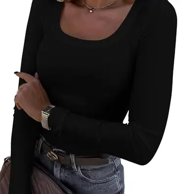 Kapoohott Damen Langarmshirt – Elegantes, U-Ausschnitt Longsleeve für Herbst und Freizeit