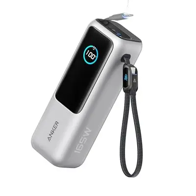 Anker 25.000mAh Powerbank mit 3 USB-C Ports und integriertem Kabel für iPhone, MacBook, Samsung und weitere Geräte