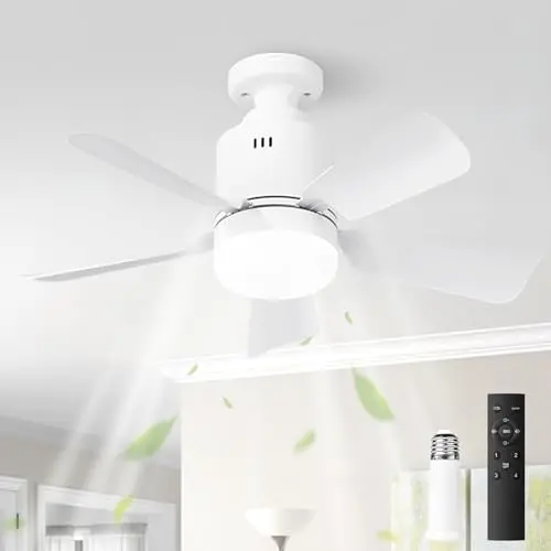 Starnearby Deckenventilator mit Beleuchtung und Fernbedienung für kleine Räume (Weiß)