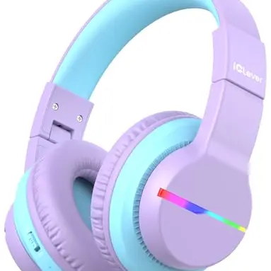 iClever Bluetooth Kinderkopfhörer mit LED-Leuchten, Over-Ear, Lautstärkebegrenzung, 85 Stunden Spielzeit, Bluetooth 5.2