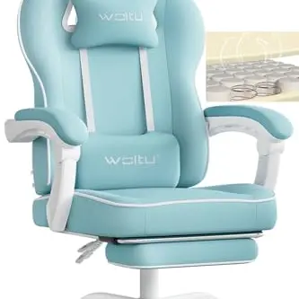 WOLTU Gaming Stuhl mit Kopf- und Lendenkissen, ergonomischer Drehstuhl, Fußstütze, Netzstoff, Hellblau