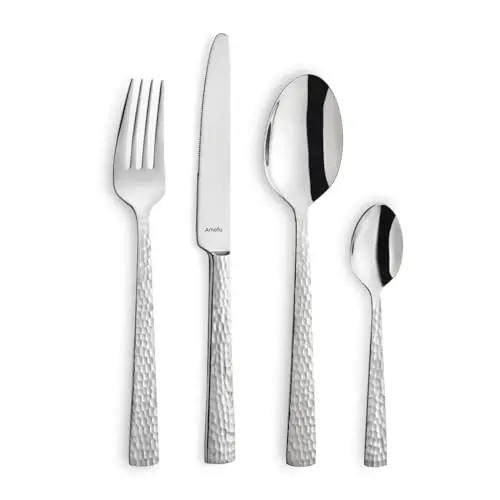 Amefa Besteck Set Felicity, 24-teilig, für 6 Personen, gehämmerter Griff, Messer, Gabel, Löffel & Kaffeelöffel