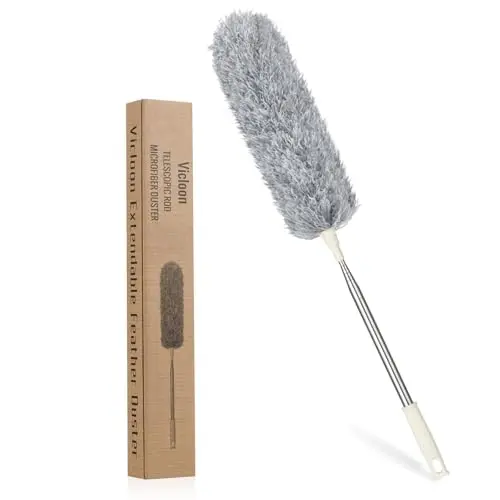 Vicloon Teleskop Staubwedel, Mikrofaser bis 243cm, Waschbar, Verbiegbare Ecke, Grau