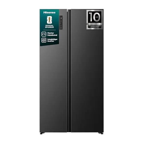 Hisense Side-by-Side RS3P558NEFE, 544L, groß, XXL Türfach, Getränkeablage, No Frost, Supercool, 91,1×178,6×61,5cm, Schwarz