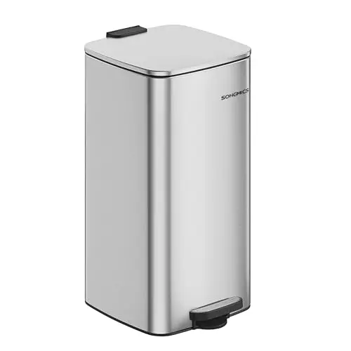 SONGMICS Tretmülleimer 30L, Stahl, Softclose, mit Inneneimer, metallicsilber