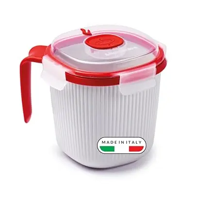 Snips Mikrowellen Becher für heiße Getränke und Suppen, 0,70 l, weiß und rot, Made in Italy