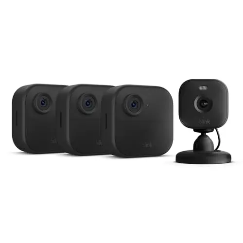 Blink Outdoor Kamera 4 + Blink Mini 2 Schwarz | Kabellose HD-Sicherheitskamera mit 2 Jahren Batterielaufzeit
