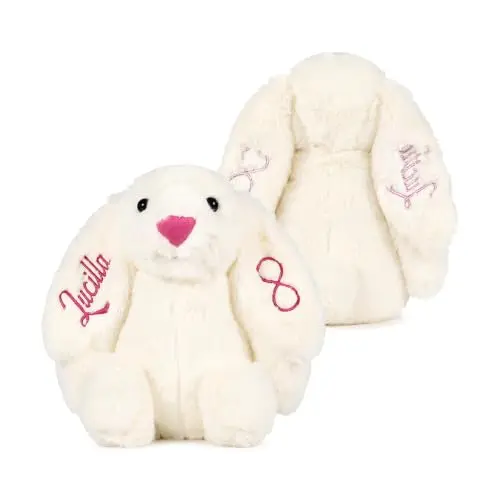 Personalisierter Hase Weiches Plüsch-Spielzeug mit besticktem Name für Neugeborene, Geschenk für Kinder, Baby‑Mädchen & Jungen, Geburtstag & Weihnachten (Stil 1‑Weiß)
