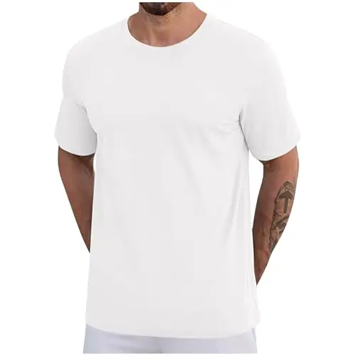KOG Herren T-Shirt Kurzarm Einfarbig Baumwolle Gym Freizeit Arbeitshirt Weiß XL