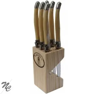 Pradel Excellence Messerblock 6-teilig aus Holz – Küchenutensilien mit gezackten Klingen