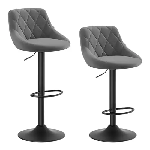WOLTU Barhocker 2er Set, Höhenverstellbar, Samtsitz, Dunkelgrau