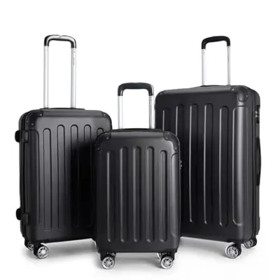 Boleedy 3-tlg. Kofferset, Hartschalen, 55/66/76cm, Trolley, leise Doppelräder & Teleskopgriff, schwarz