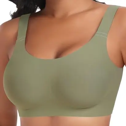 Komfortabler Nahtloser BH ohne Bügel - Gepolstert, Vollschalen Bustier, Weicher T-Shirt Bra (Grün, XL)