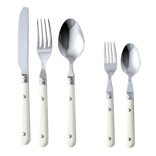 CAROTE 30-teiliges Besteck Set für 6 Personen, Edelstahl mit weißem Griff, spülmaschinenfest