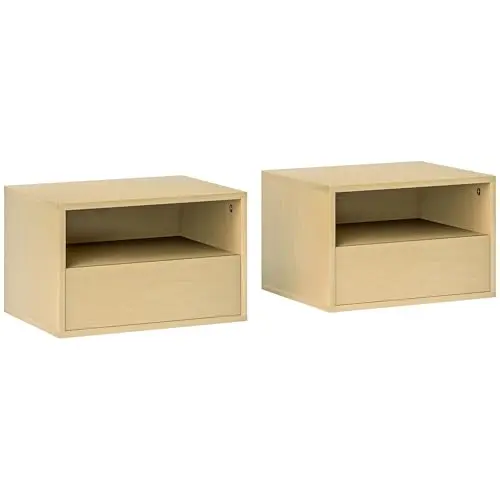 HOMCOM 2er Set Wandnachttische mit Schublade - Nachttisch Hängeschrank für Schlafzimmer, Beistelltisch, 45 x 35 x 27,5 cm