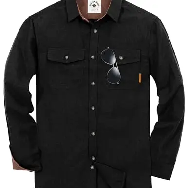 TARAINYA Herren Flanellhemd, langarm, kariert, Holzfällerstil, Oktoberfest, Regular Fit, Schwarz, Größe S