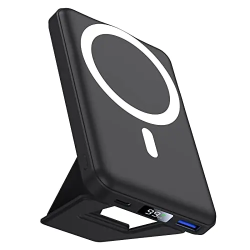 AOGUERBE Wireless Power Bank 10000mAh mit Magnet, Faltbar, 22,5W Schnellladen, Kompatibel mit iPhone 16/15/14/13/12 (Schwarz)