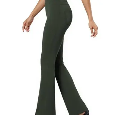 Friptspyg Damenhose mit Taschen - Hohe Taille, Elegante Freizeithose, Armee Grün, M