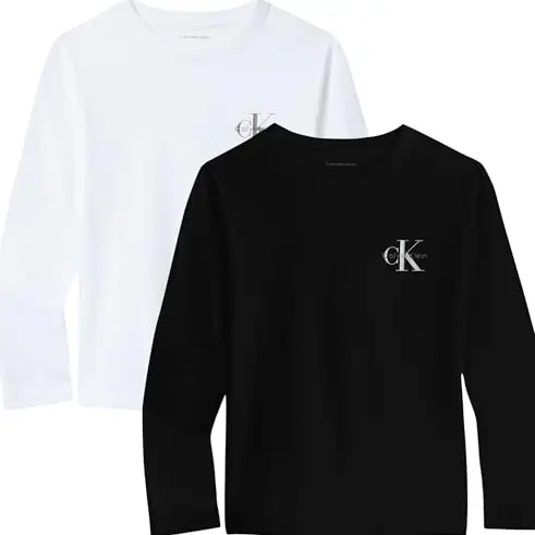Calvin Klein Jungen 2er-Pack Langarm T-Shirt, Schwarz, 16 Jahre