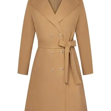 Hanna Nikole Damen Langarm Wollmantel Zweireihiger Trenchcoat mit Taschen Khaki Größe 46