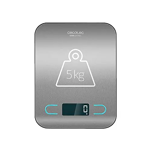 Cecotec CookControl Digitale Küchenwaage, Edelstahl, flaches Design, 5 kg Kapazität