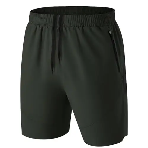 HMIYA Herren Sport Shorts Leichte, schnell trocknende Hose mit Reißverschlusstasche - Armeegrün, EU-2XL/US-XL