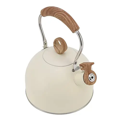Lyrlody Kaffeekanne 2,5L – Edelstahl Teekessel mit Pfeifgeräusch für Herdplatten (Beige)