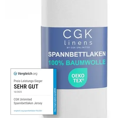 Spannbettlaken Jersey 90x200 cm - 100% Baumwolle, atmungsaktiv & wärmend, Weiß
