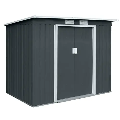 HATTORO P100 Gartenhaus mit Pultdach, Geräteschuppen 213x130cm, modernes Grau/Anthrazit, mit Schiebetüren und Belüftung