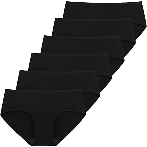 INNERSY Damen Hipster Unterhosen Schwarz Baumwolle 6er Pack (S/38 EU)