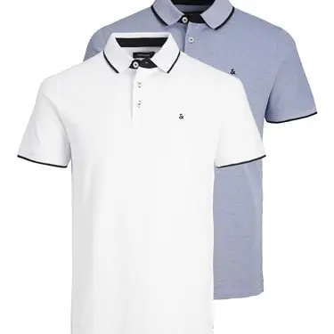 JACK & JONES Herren Poloshirt Jjepaulos 2er Pack - Bright Cobalt/Weiß - M
