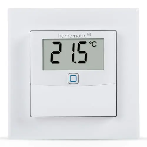 Homematic IP Temperatur- und Luftfeuchtigkeitssensor mit Display – für Smart Home, Innenbereich, Heizungssteuerung per App, Alexa & Google Home