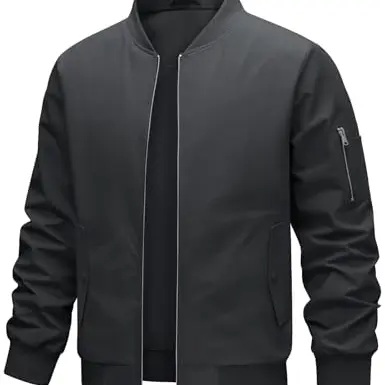 heekpek Herren Jacke Bomberjacke Übergangsjacke Freizeit- und Windjacke mit Reißverschlusstaschen, Dunkelgrau, L