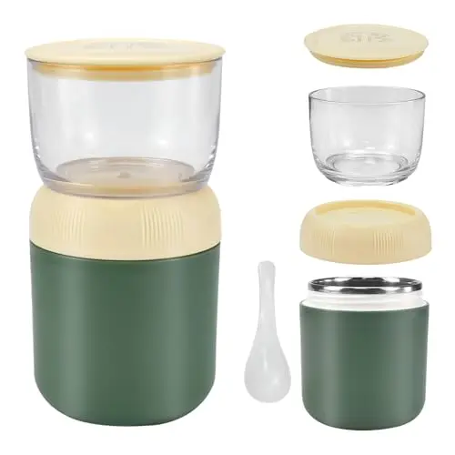 HEKOBAG Müslibecher to go mit Löffel - 700ml Lunch Becher Grün für Unterwegs