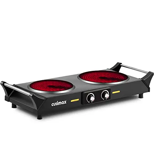 CUSIMAX Elektrische Doppelkochplatte, 900W+1200W, Tragbares Infrarot Kochfeld mit Temperaturregelung