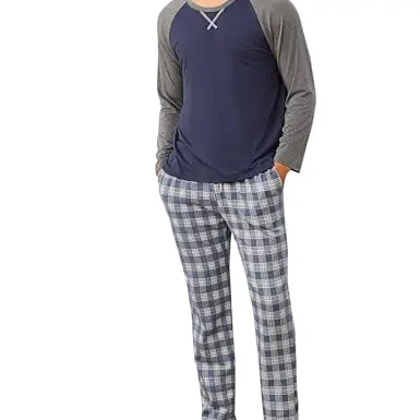Litherday Herren Baumwolle Schlafanzug Lang mit Taschen – Bequeme Nachtwäsche für Frühling und Herbst