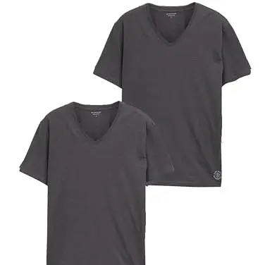 TOM TAILOR Herren V-Ausschnitt T-Shirt Doppelpack, Dark Grey Melange, L