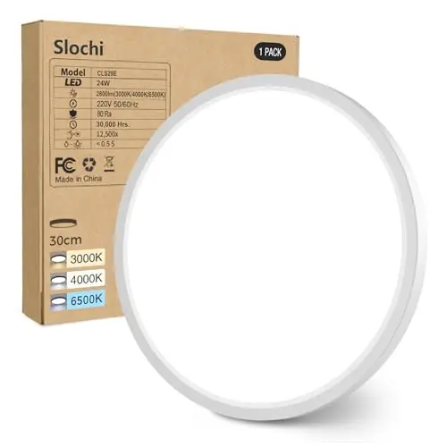 slochi LED Deckenleuchte 24W 2800LM, 3 Farben, 30CM Rund, IP54 Wasserfest, Modern für Küche, Bad, Schlafzimmer und Wohnzimmer