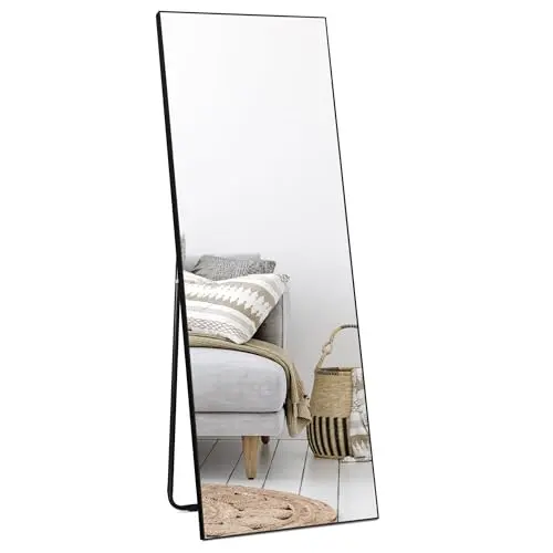 HORLIMER Standspiegel 150x51 cm mit schwarzem Rahmen - Großer Ganzkörperspiegel für Schlafzimmer, Wohnzimmer und Flur