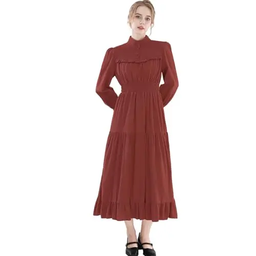 Rolecos Vintage Mittelalter Kleid mit Stehkragen, langarm, Gothic, Renaissance, schwarz, Damen