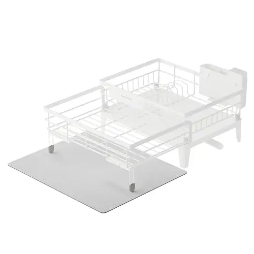 SONGMICS Abtropfgestell Geschirr, 360° drehbar, ausziehbar, mit Abtropfschale, Besteckhalter, 42x20 cm, mattweiß-taubengrau