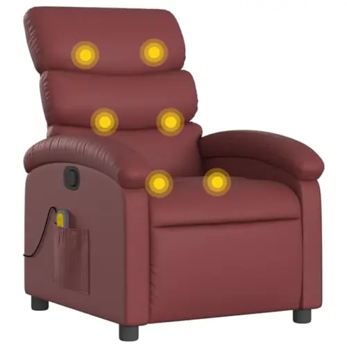 vidaXL Relaxsessel mit Vibrationsfunktion, verstellbare Rückenlehne, Kunstleder, Weinrot