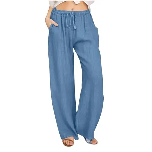 Damen Leinenhose Sommer Cargohose Jogging- und Laufhose, Oversize, Marineblau, S