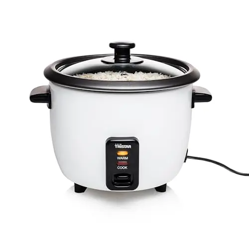 Tristar RK-6117 Reiskocher, 0,6L für bis zu 3 Personen, mit Warmhaltefunktion, Edelstahl, Weiß