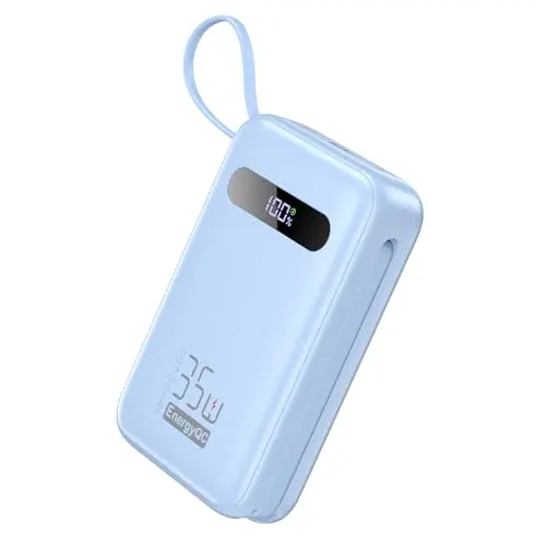 Power Bank 20000mAh mit USB-C Kabel und LED Display - Tragbares Ladegerät für iPhone, Tablet, Galaxy S23, Huawei - Blau