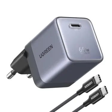 UGREEN Nexode Air USB-C Ladegerät 65W, kompaktes GaN-Infinity Schnellladegerät, TÜV, für MacBook Air/Pro, iPhone 16/17, iPad, Galaxy S26 Ultra (Grau)