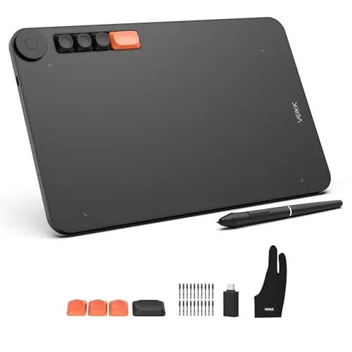 VEIKK Voila L 10x6 Zoll Grafiktablett mit Drucksensitivem Stift und 4 Programmierbaren Tasten