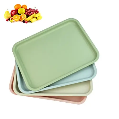 QUCUMER 4er Set Serviertabletts aus Kunststoff, rutschfest, rechteckig, 36,5 x 26,5 cm, in 4 Farben für Küche und Café